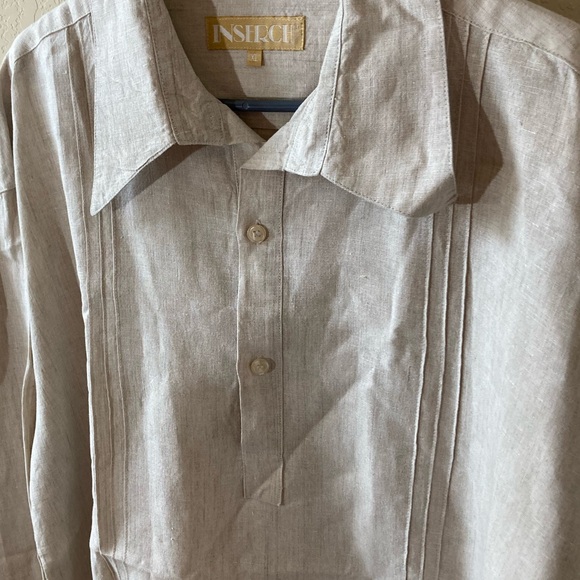 Inserch Big & Tall Men Casual Beige Button Down Shirt - Picture 2 of 5